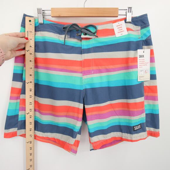 SAXX Swim Trunks Board Shorts Betawave Multicolor Striped Quick Dry Size 34 NWT - Picture 3 of 13